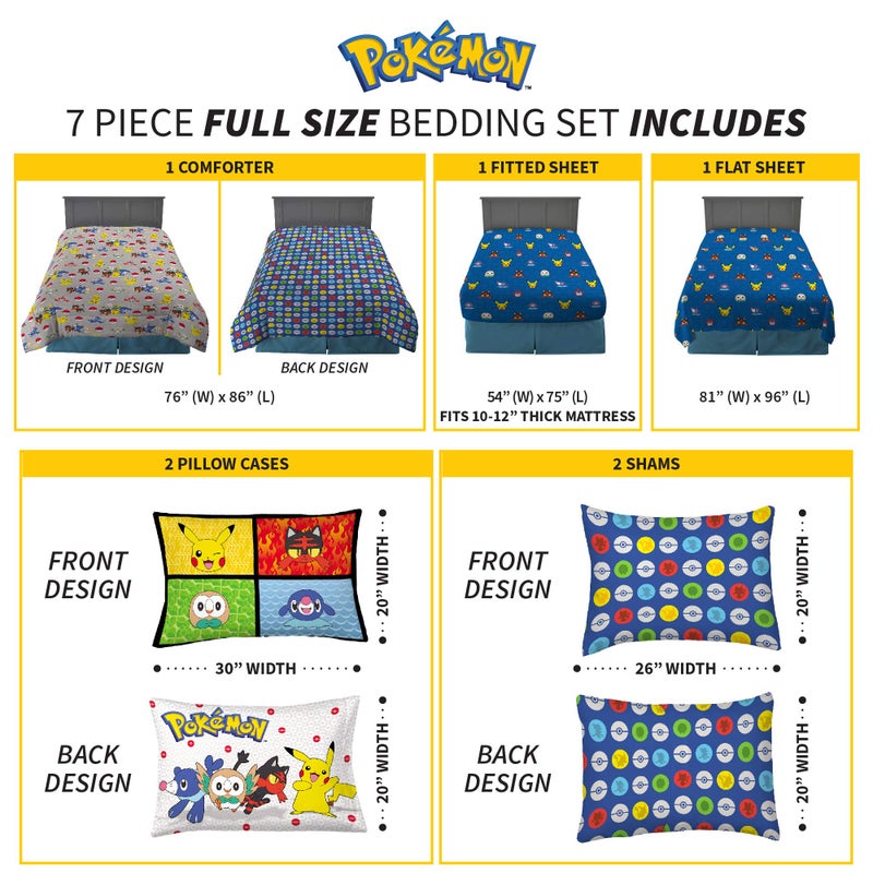 Franco Pokemon Anime Kids Comforter and Sheet Set with Sham, 7 Piece Full Size, by Franco - Image 3