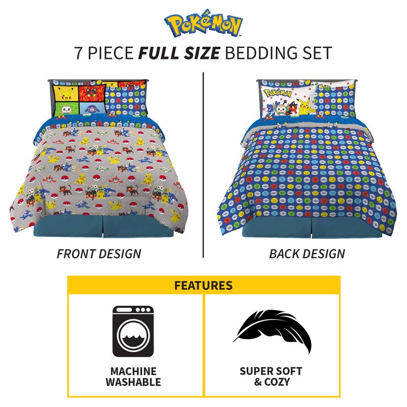 Franco Pokemon Anime Kids Comforter and Sheet Set with Sham, 7 Piece Full Size, by Franco - Image 2