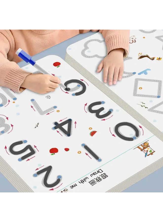 32 Pages Reusable Magic Copybook Numbers Alphabet Writing Skills Learning Workbook - Image 1