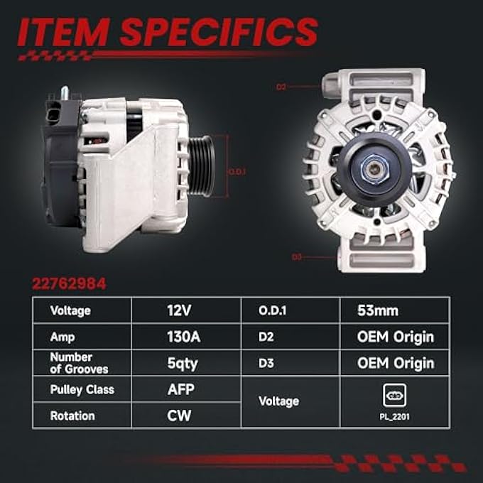 TSSLIIN High Output Alternator for/Chevy for/Chevrolet Cobalt 2008-2010, Malibu 2008-2012, for/Pontiac G5 2008-2010, for/Saturn for/Aura Sky Vue 2008-2010, 12V 125Amp, OE Replacement 22762984 - Image 3