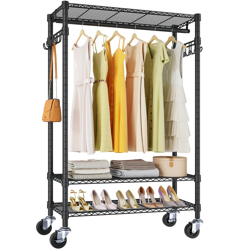 VIPEK R3 Heavy Duty Garment Rack with Lockable Wheels, Portable Rolling Closet with Adjustable Shelves & Hanging Rod & Side Hooks, Compact Space-Saving Storage for Small Apartments/Dorms (Black) - Image 1