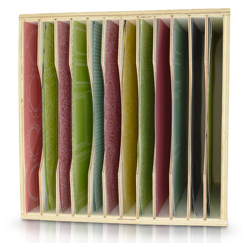 Tavenly Natural Wood Finish Paper Storage Organizer Cube - IMPROVED Perfect for Sizes 12 x 12-12 Tray File Box Organizer - Classroom & Office Desk Accessories - 12 Slot Paper Organizer for Desk - Image 2