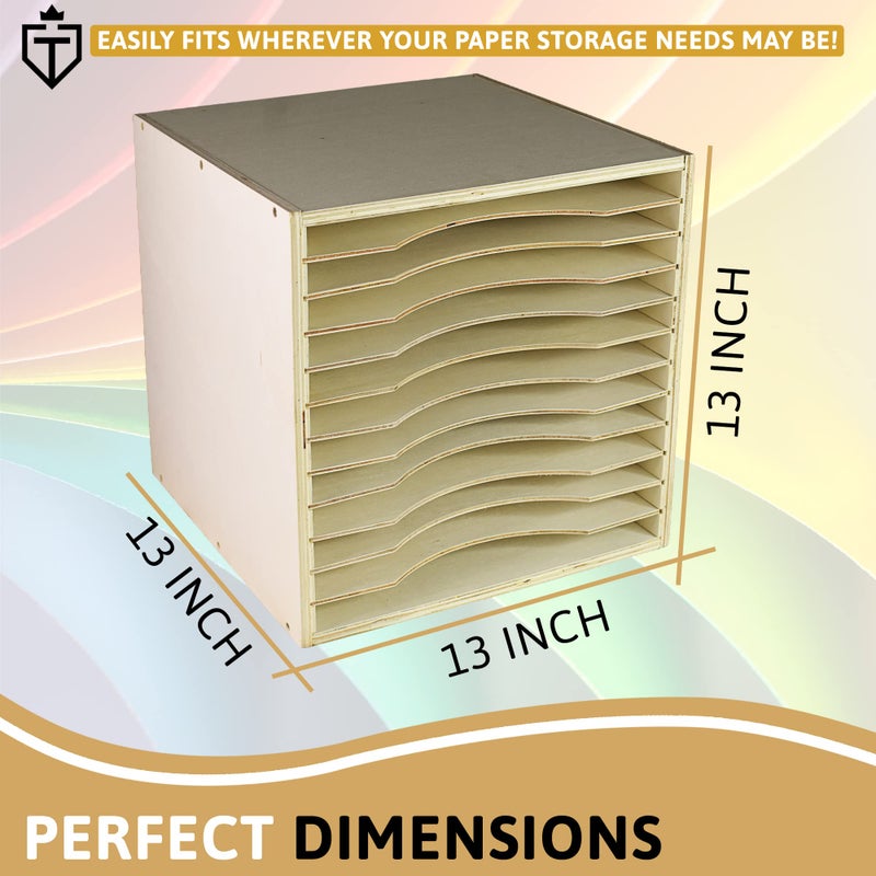 Tavenly Natural Wood Finish Paper Storage Organizer Cube - IMPROVED Perfect for Sizes 12 x 12-12 Tray File Box Organizer - Classroom & Office Desk Accessories - 12 Slot Paper Organizer for Desk - Image 4