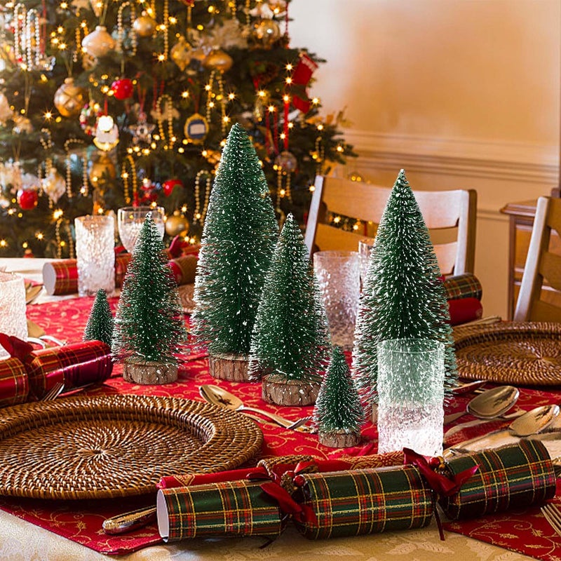 Hatisan 6pcs Mini Christmas Trees Decorations Small Bottle Brush Trees,Artificial Tabletop Christmas Tree for Indoor Outdoor Home Room Party Gift (Green) - Image 2