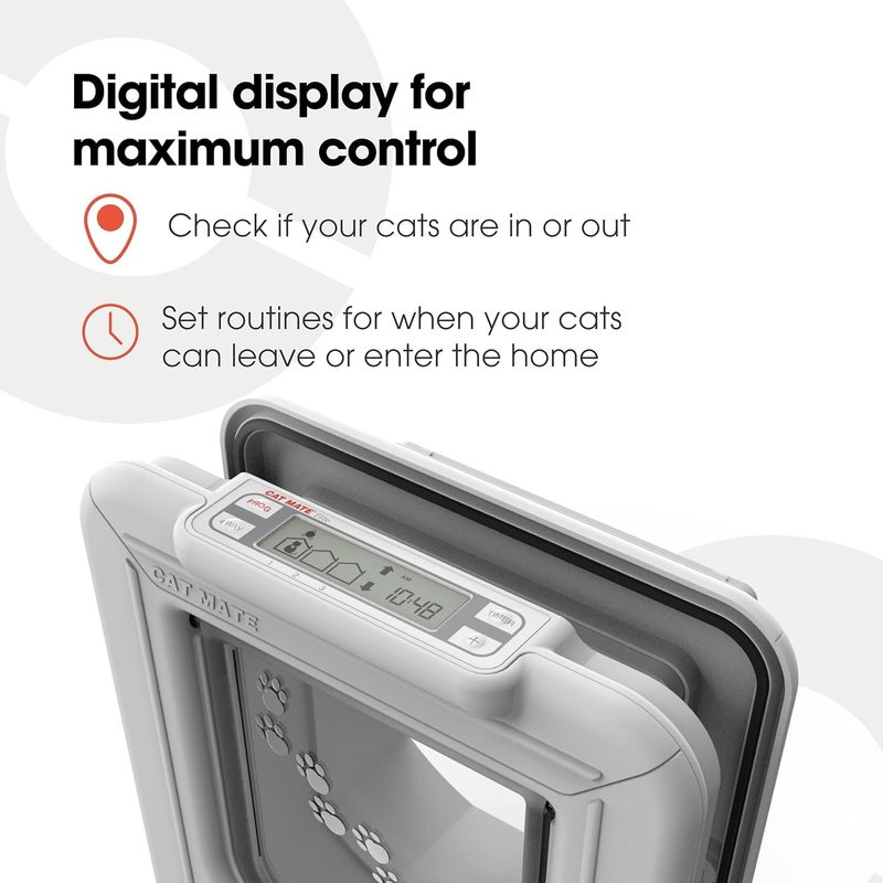 Cat Mate Elite I.D. Disc Cat Door with Timer Control, LCD Display, 4-Way Locking Options, Durable Polymer Construction -White - Image 2