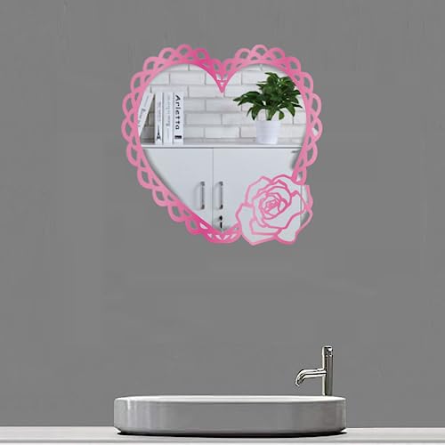 HEUREKA Pink Color Heart Shape with Pink Rose Design Self Adhesive Wall Acrylic Mirror Sticker (25 CM x 25 CM) - Image 4