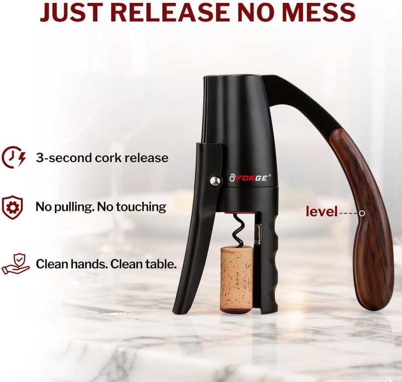 Forge Quality Compact Vertical Lever Corkscrew Wine Opener with Foil Cutter. 3 Seconds to Open a Bottle of Wine. Black. - Image 4