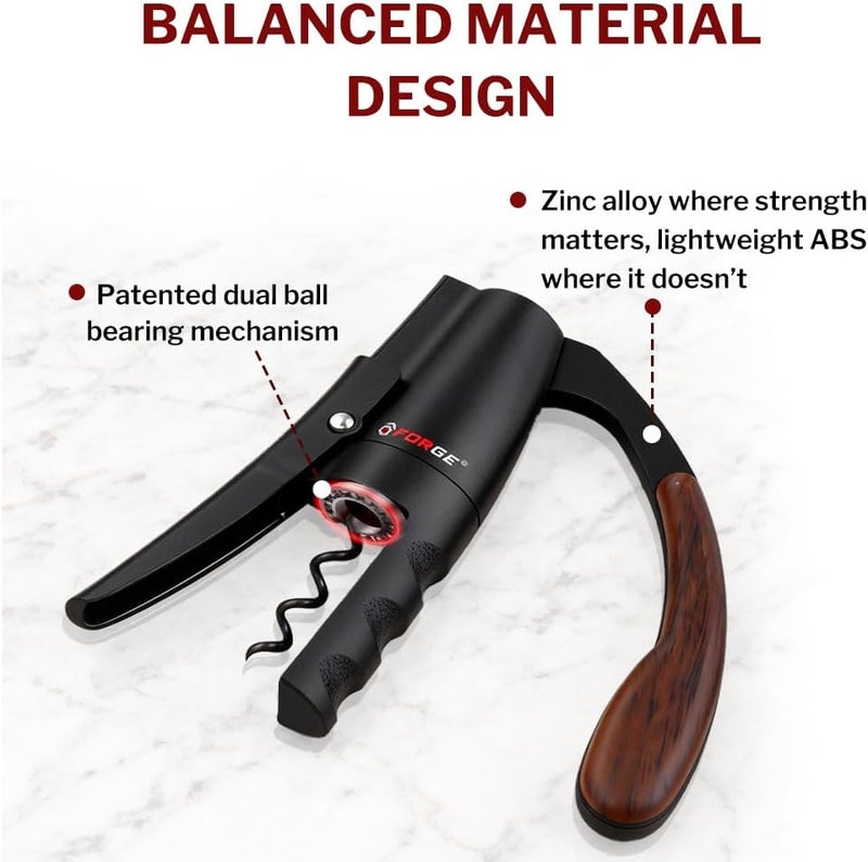 Forge Quality Compact Vertical Lever Corkscrew Wine Opener with Foil Cutter. 3 Seconds to Open a Bottle of Wine. Black. - Image 3