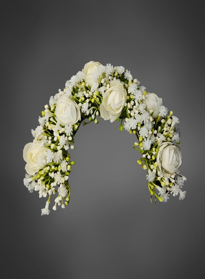 ANVIK Hair Accessories Fancy Party Bridal Wedding Fabric/Artificial Rose Flower Bun Juda Hair Gajra For Women's Flower Hair Accessory Veni For Hair For Bride (OFF WHITE) - Image 2