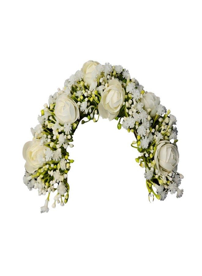 ANVIK Hair Accessories Fancy Party Bridal Wedding Fabric/Artificial Rose Flower Bun Juda Hair Gajra For Women's Flower Hair Accessory Veni For Hair For Bride (OFF WHITE) - Image 1