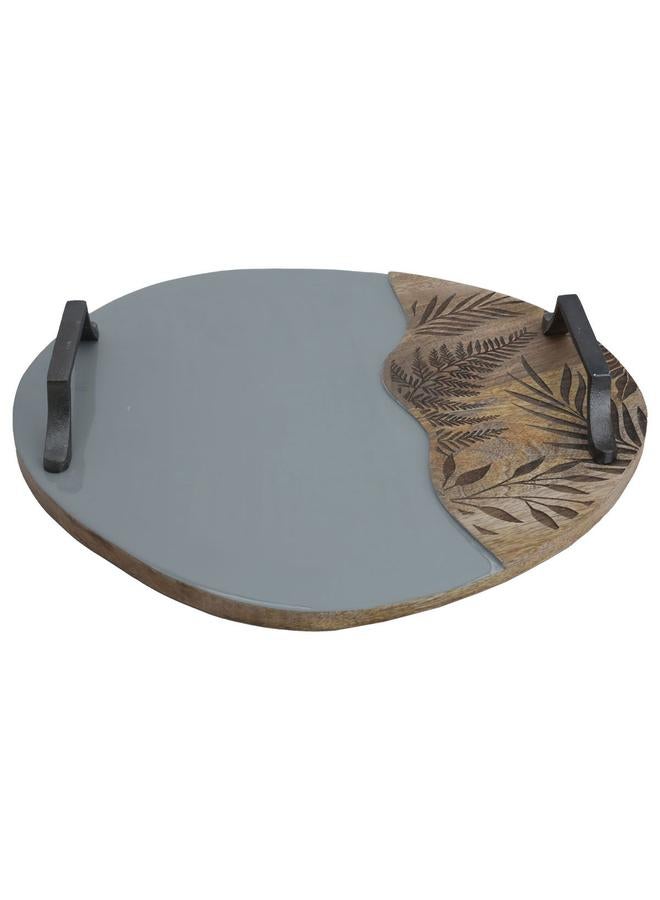 السيف  غطاء تقديم خشبي بيضاوي الشكل باللون الرمادي مقاس 42 × 39 × 1.8 سم