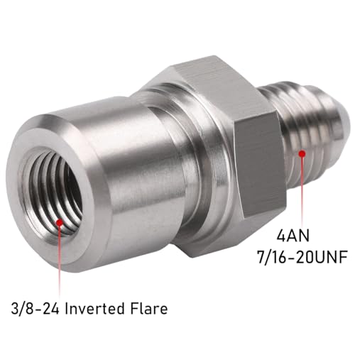 Podavelle 4AN Male to 3824 316 Inverted Flare Female Brake Line Adapter Fitting Stainless Steel 2PCS - Image 3