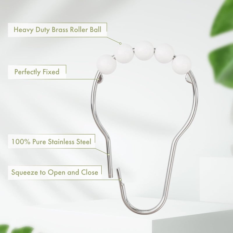 Amazer Shower Curtain Hooks, Decorative Stainless Steel Shower Curtain Hooks for Bathroom Shower Rods Curtains-Set of 12, Acrylic White - Image 4