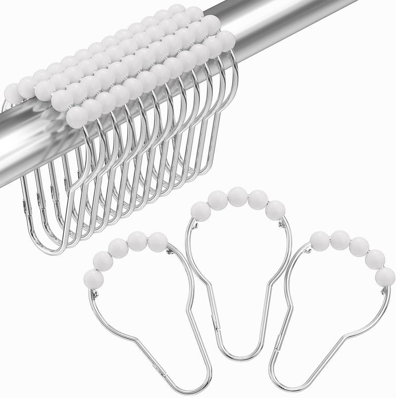 Amazer Shower Curtain Hooks, Decorative Stainless Steel Shower Curtain Hooks for Bathroom Shower Rods Curtains-Set of 12, Acrylic White - Image 1