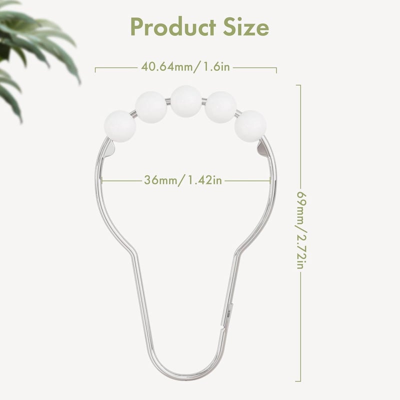 Amazer Shower Curtain Hooks, Decorative Stainless Steel Shower Curtain Hooks for Bathroom Shower Rods Curtains-Set of 12, Acrylic White - Image 3