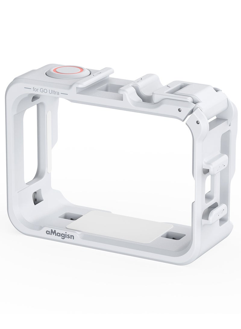 aMagisn متوافق مع Insta360 Go Ultra إطار حماية لكاميرا الحركة، تركيب سريع مع إطار توسعة متعدد الوظائف، منفذا Cold Shoe مزدوجان، يدعم التصوير الأفقي والعمودي (أبيض) - Image 1