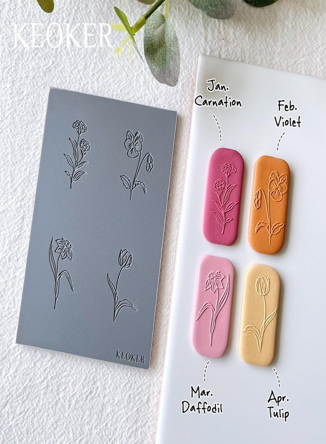 Keoker Polymer Clay Texture Sheets, Birth Month Flower Clay Texture Mat for Making Earrings Jewerly, Polymer Clay Earrings Tools, Floral Clay Texture Stamps - Image 3