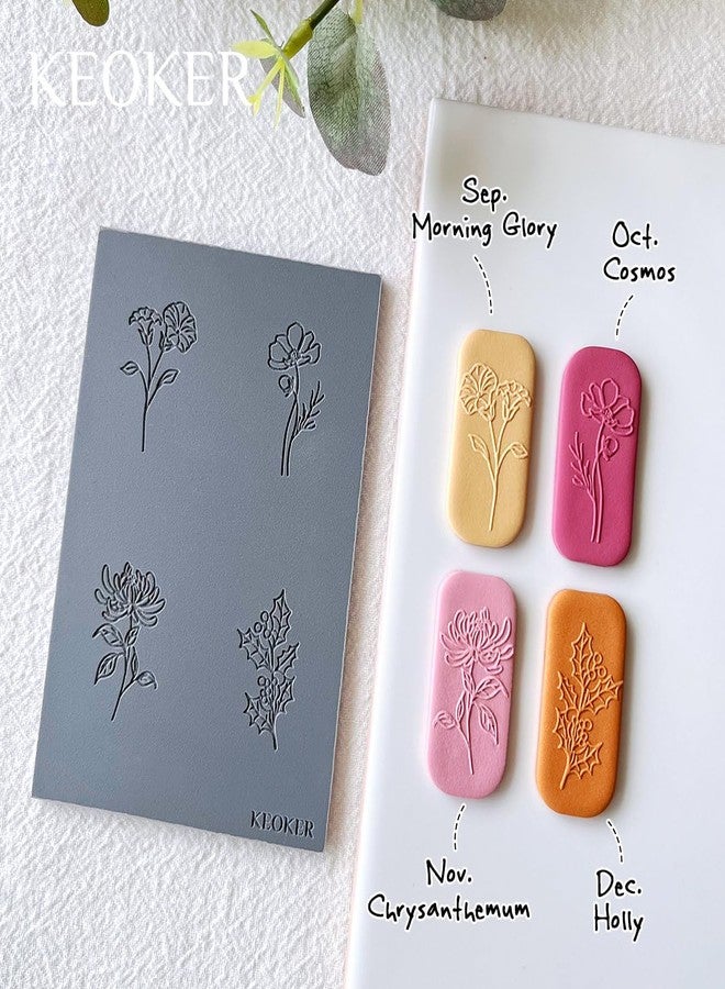 Keoker Polymer Clay Texture Sheets, Birth Month Flower Clay Texture Mat for Making Earrings Jewerly, Polymer Clay Earrings Tools, Floral Clay Texture Stamps - Image 5