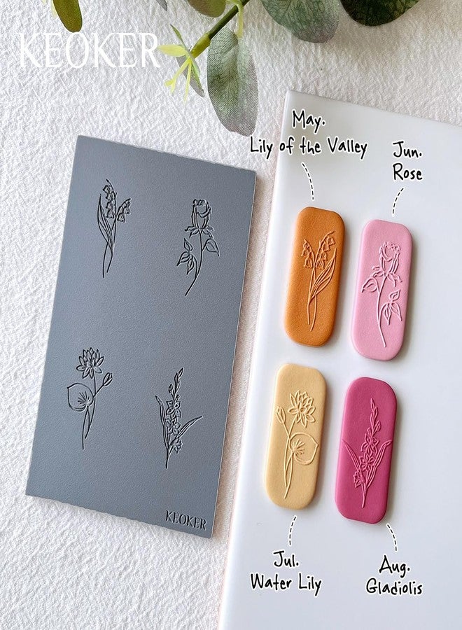 Keoker Polymer Clay Texture Sheets, Birth Month Flower Clay Texture Mat for Making Earrings Jewerly, Polymer Clay Earrings Tools, Floral Clay Texture Stamps - Image 4