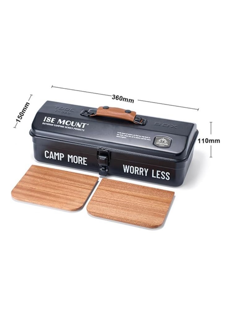 Outdoor Tool Storage Box Portable Camping Picnic Suitcase Metal Tool Storage Box Sundries Storage Box with Handle (Black Tool Box Print + Handguard + Small Sticker + Wood Board + Lining)  - Image 2