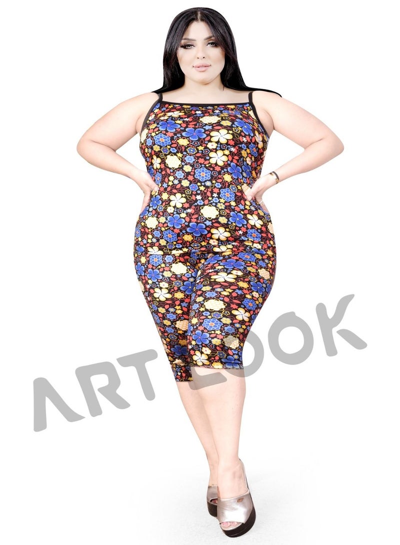 ARTLOOK Comfortable women's pajamas - 2-piece set, strap T-shirt and bermuda shorts 