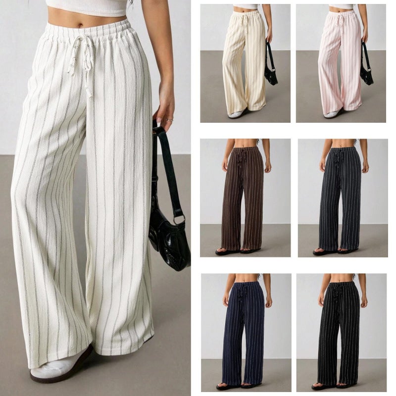 Women's Casual Wide Leg Pants with Drawstring Elastic Waist - Image 1