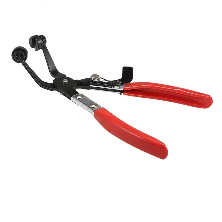Inditrust 1pc Band Hose Clamp Plier, Flexible Ring Type Hose Clamp Pliers Installation and Removal Tool Swivel Jaw Locking (Red & Black) (45° Angled FLAT JAW) - Image 2