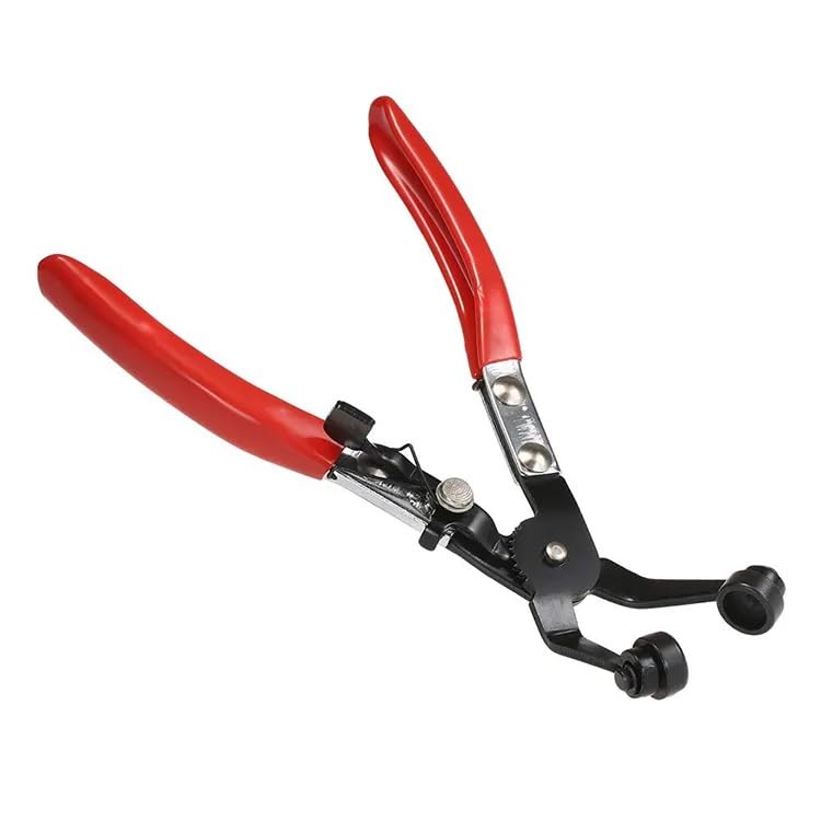Inditrust 1pc Band Hose Clamp Plier, Flexible Ring Type Hose Clamp Pliers Installation and Removal Tool Swivel Jaw Locking (Red & Black) (45° Angled FLAT JAW) - Image 1