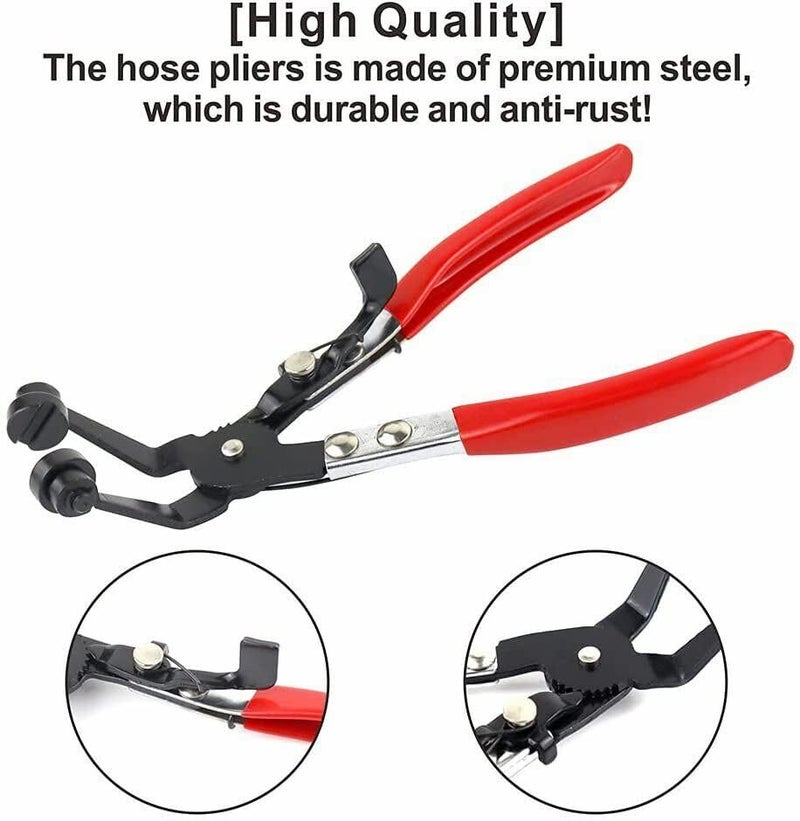 Inditrust 1pc Band Hose Clamp Plier, Flexible Ring Type Hose Clamp Pliers Installation and Removal Tool Swivel Jaw Locking (Red & Black) (45° Angled FLAT JAW) - Image 3