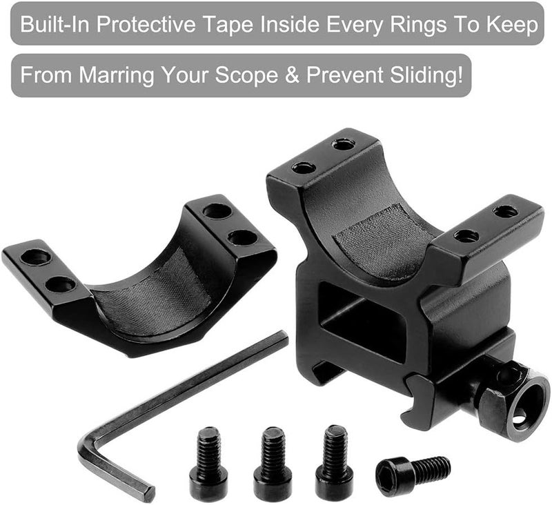 LONSEL 1'' Scope Rings, 2Pcs High Profile & 2Pcs Medium Profile 1 Inch Scope Mount Rings for Picatinny Rail - Pack of 4 - Image 4