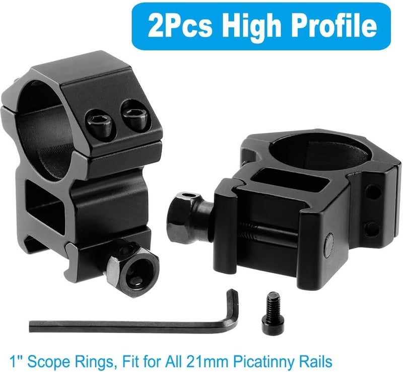 LONSEL 1'' Scope Rings, 2Pcs High Profile & 2Pcs Medium Profile 1 Inch Scope Mount Rings for Picatinny Rail - Pack of 4 - Image 2