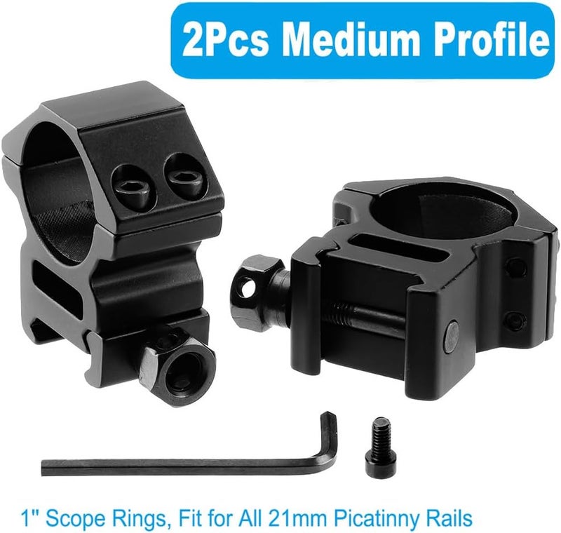 LONSEL 1'' Scope Rings, 2Pcs High Profile & 2Pcs Medium Profile 1 Inch Scope Mount Rings for Picatinny Rail - Pack of 4 - Image 3