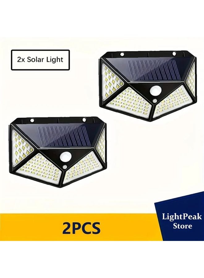 2Pcs 100LED Solar Wall Lights Motion Sensor Outdoor Street Light ABS Material - Image 1