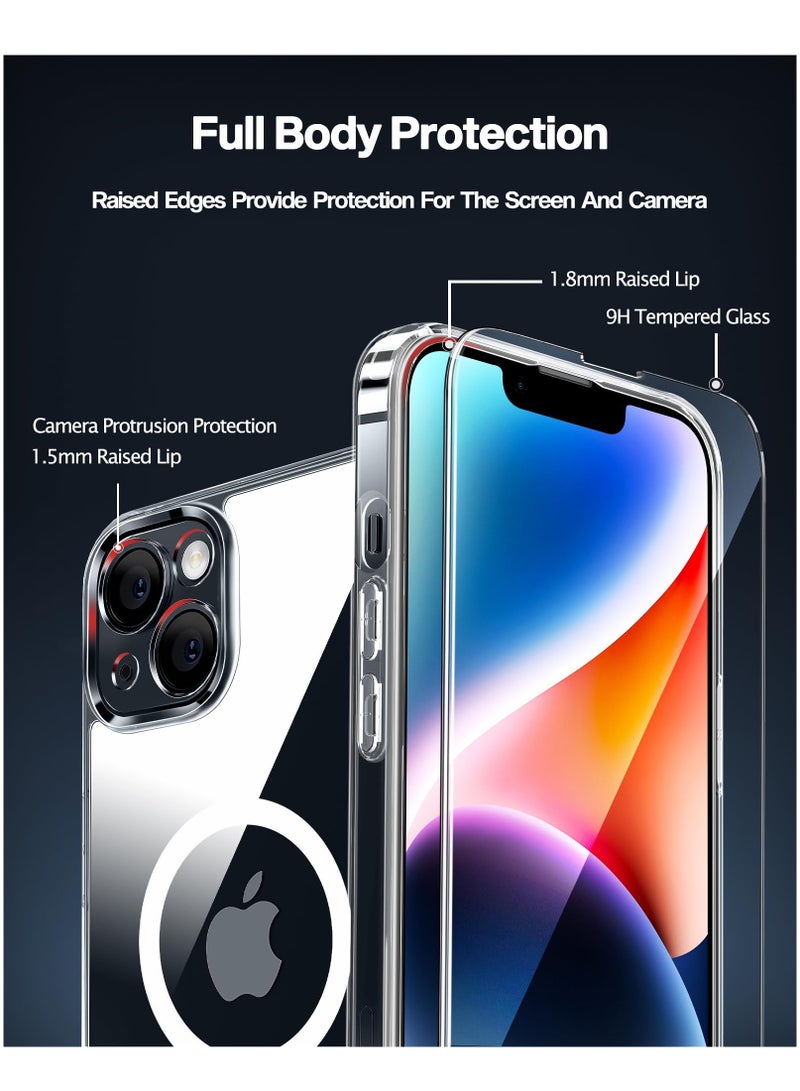iPhone 15 Case Magsafe Case with 2 Screen Protectors Magnetic Cover Wireless Charging Shockproof Protective Bumper Cover Anti-Scratch Clear Back