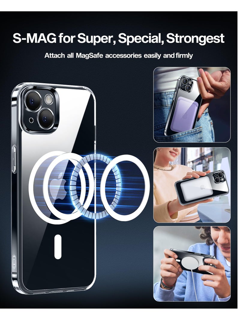 iPhone 15 Case Magsafe Case with 2 Screen Protectors Magnetic Cover Wireless Charging Shockproof Protective Bumper Cover Anti-Scratch Clear Back