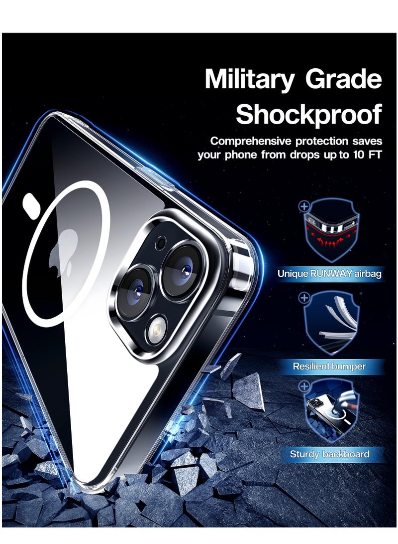 iPhone 15 Case Magsafe Case with 2 Screen Protectors Magnetic Cover Wireless Charging Shockproof Protective Bumper Cover Anti-Scratch Clear Back