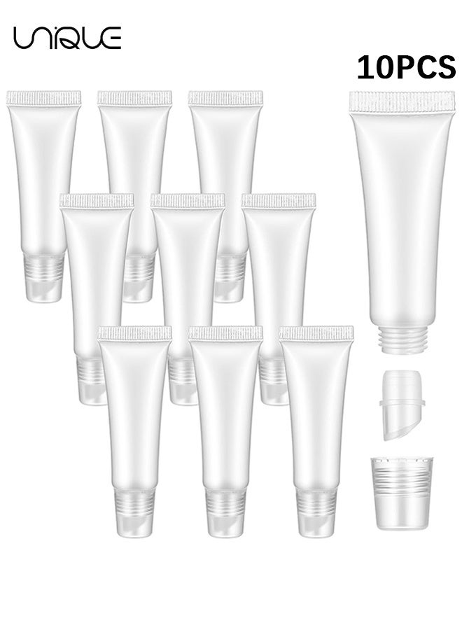 Unique 10 Pcs Empty Lip Gloss Tubes - Clear Lip Balm Containers Soft Squeezable Travel Toothpaste Containers Mini Refillable Cosmetic Bottles for DIY Lip Gloss Makeup Travel Toiletries - 10ML - Image 1