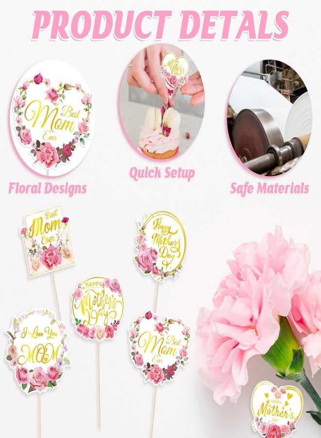 QZYL 12 PCS Mothers Day Cupcake Toppers, Happy Mothers Day Cake Decorations - Image 3