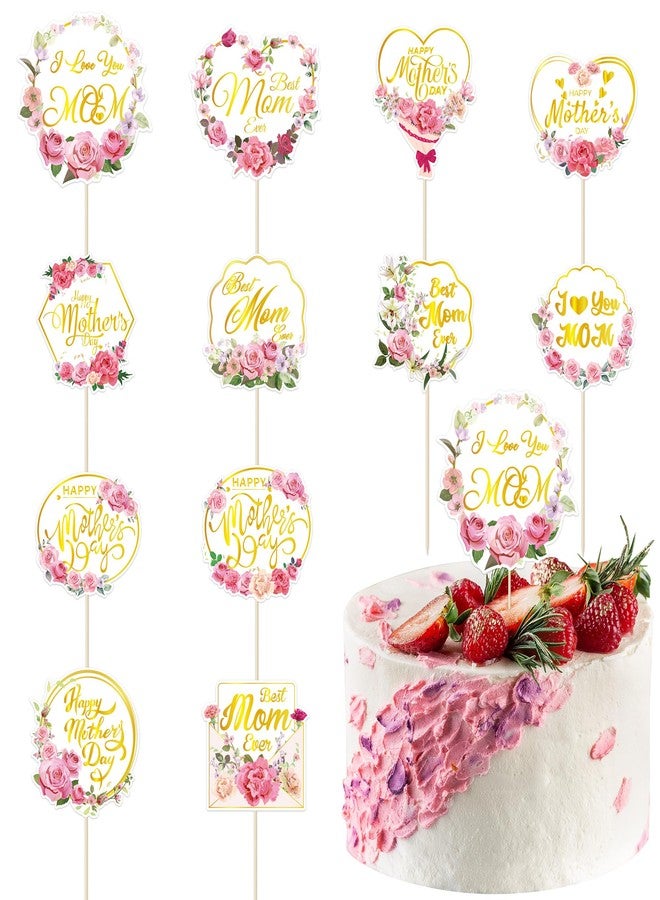 QZYL 12 PCS Mothers Day Cupcake Toppers, Happy Mothers Day Cake Decorations - Image 1