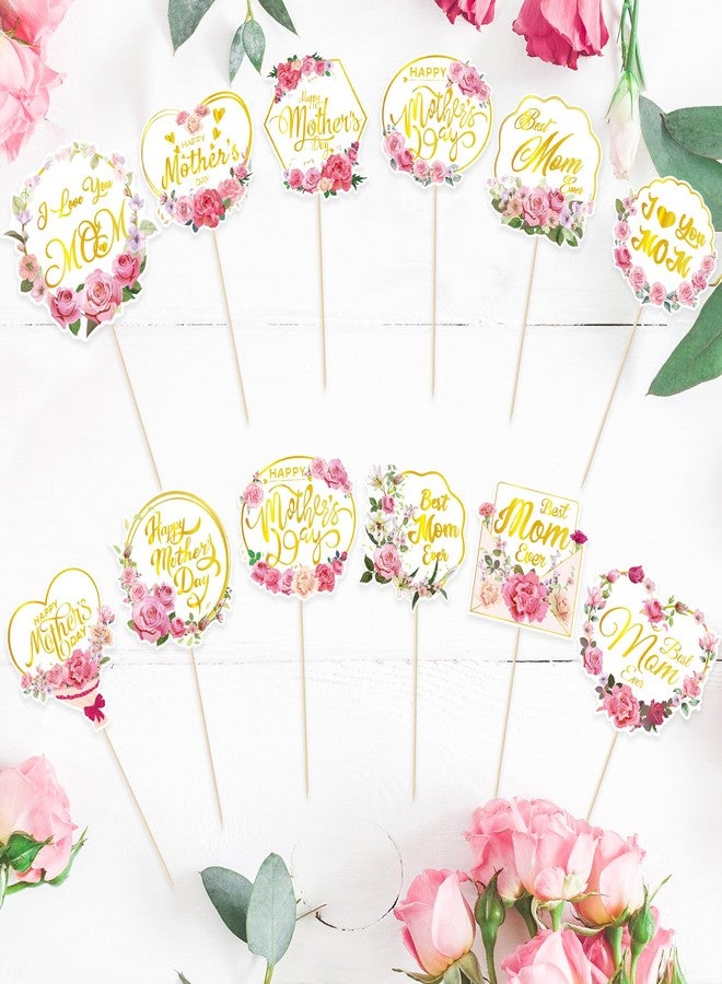 QZYL 12 PCS Mothers Day Cupcake Toppers, Happy Mothers Day Cake Decorations - Image 4
