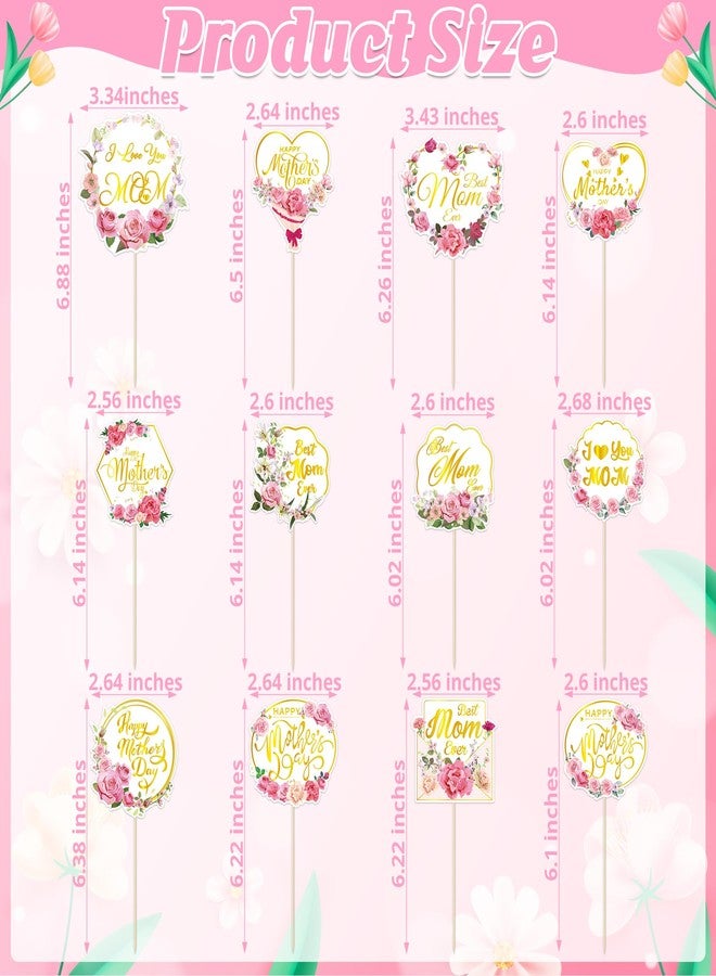 QZYL 12 PCS Mothers Day Cupcake Toppers, Happy Mothers Day Cake Decorations - Image 2