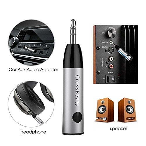 CrossBeats Mini Bluetooth Receiver Wireless Bluetooth Car Adapter Mini Portable 3.5mm Aux Adapter and Build-in Mic for Car Home Stereo Music System (Black) - Image 2