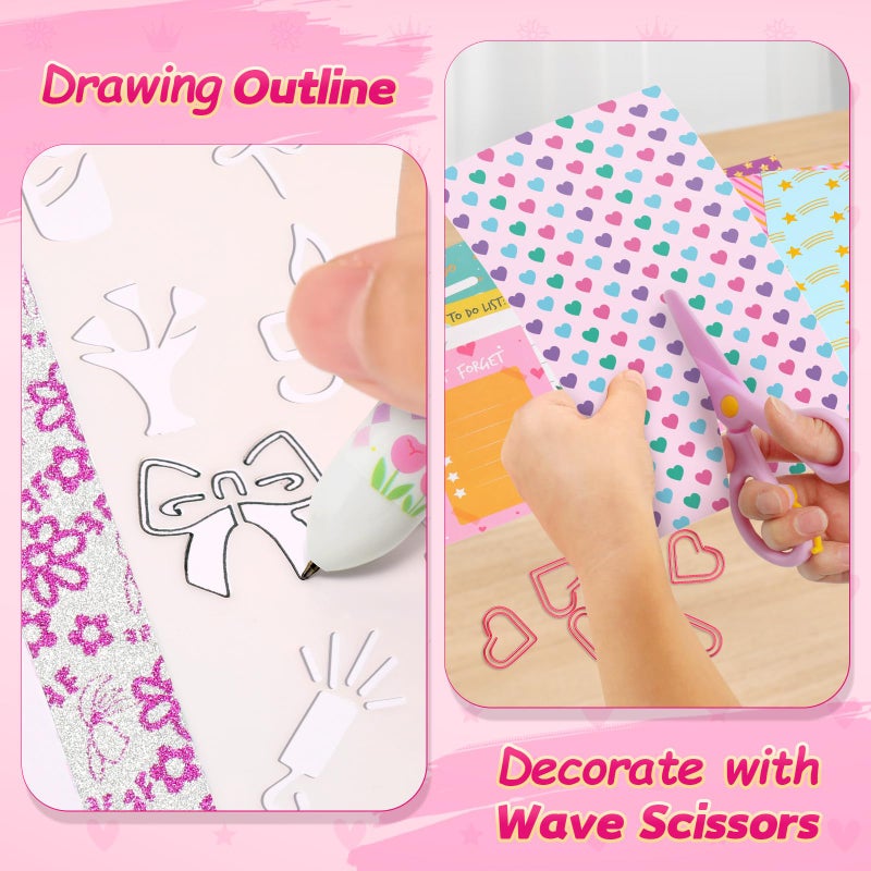 ADUSRIZ Princess DIY Journal Kit for Girls Gift for 8-12, 50 Pcs Scrapbook & Diary Supplies Set, Journaling Art Crafts Kit with Storage Case, Birthday Gifts for Teen Girls Craft Sets. - Image 4