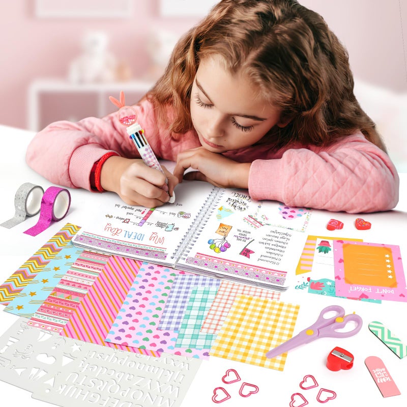 ADUSRIZ Princess DIY Journal Kit for Girls Gift for 8-12, 50 Pcs Scrapbook & Diary Supplies Set, Journaling Art Crafts Kit with Storage Case, Birthday Gifts for Teen Girls Craft Sets. - Image 3