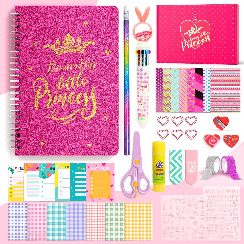ADUSRIZ Princess DIY Journal Kit for Girls Gift for 8-12, 50 Pcs Scrapbook & Diary Supplies Set, Journaling Art Crafts Kit with Storage Case, Birthday Gifts for Teen Girls Craft Sets. - Image 1