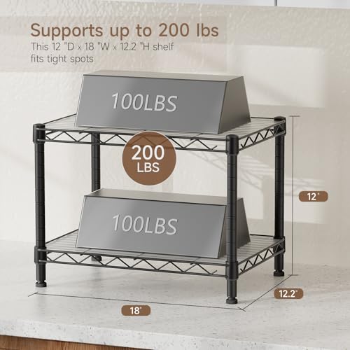 Golpart Small 2 Tier Shelves Storage Wire Shelving Unit Metal Shelf Adjustable Organizers Storage Shelving with Wheels for Bathroom Laundry Room Kitchen Pantry12”D x 18”W x 12.2”H Black - Image 5
