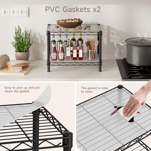 Golpart Small 2 Tier Shelves Storage Wire Shelving Unit Metal Shelf Adjustable Organizers Storage Shelving with Wheels for Bathroom Laundry Room Kitchen Pantry12”D x 18”W x 12.2”H Black - Image 3
