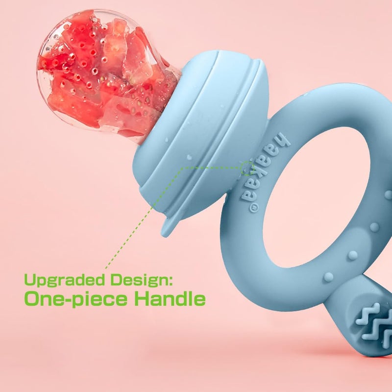 Haakaa Baby Fruit Food Feeder & Mini Freezer Nibble Tray Combo, Breastmilk Popsicle Molds for Baby Cooling Relief, BPA Free Silicone Feeder for Safe Infant Self Feeding, 4 Month+ (Sky Blue) - Image 5