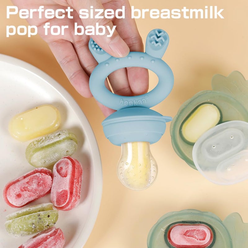 Haakaa Baby Fruit Food Feeder & Mini Freezer Nibble Tray Combo, Breastmilk Popsicle Molds for Baby Cooling Relief, BPA Free Silicone Feeder for Safe Infant Self Feeding, 4 Month+ (Sky Blue) - Image 3
