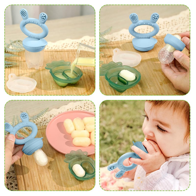 Haakaa Baby Fruit Food Feeder & Mini Freezer Nibble Tray Combo, Breastmilk Popsicle Molds for Baby Cooling Relief, BPA Free Silicone Feeder for Safe Infant Self Feeding, 4 Month+ (Sky Blue) - Image 2